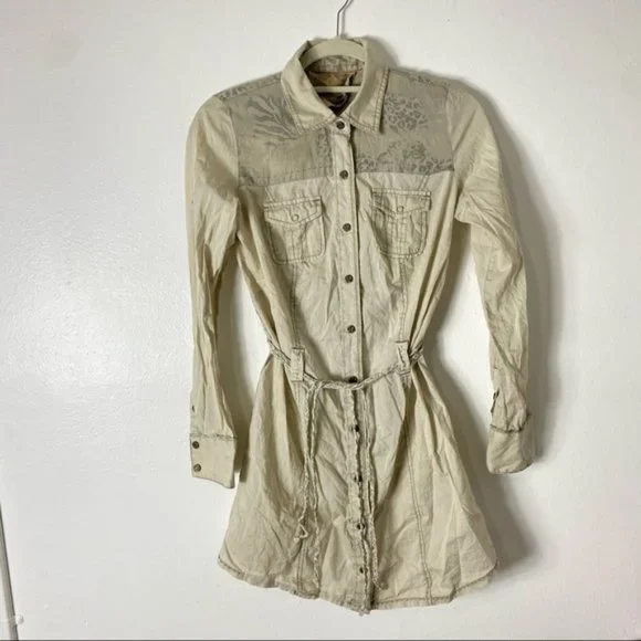 Khaki button down long sleeve dress - Picture 1 of 13